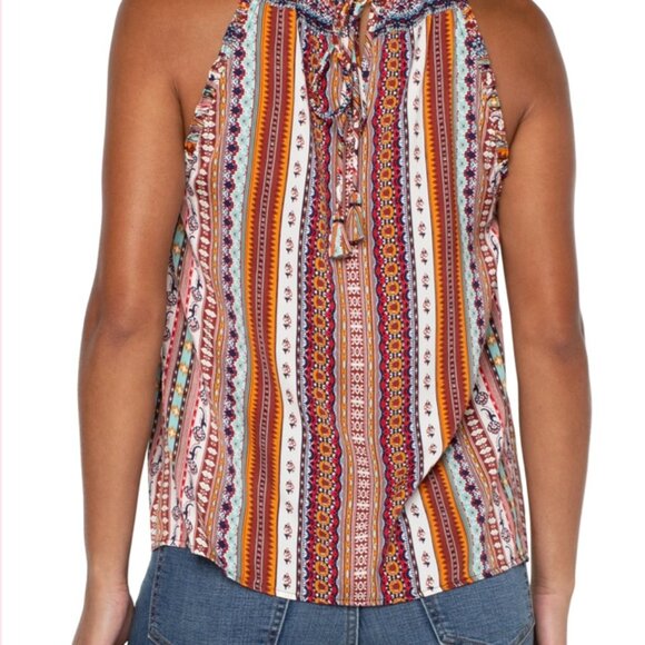 Liverpool Sleeveless Halter Top | Ruffle Details - Western Boho | Size Large - Picture 2 of 5